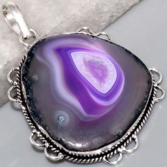 Jewelry - Purple Onyx Druzy Pendant with Silver Overlay